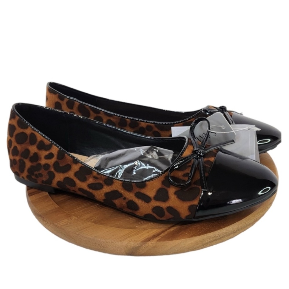 New Samilor Gorgeous Black Patent Leopard Ballet Flats Womens Sz 10